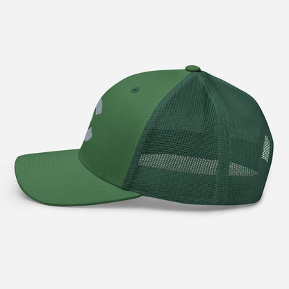 Green mesh cap with The CobbleRose logo text on a white background