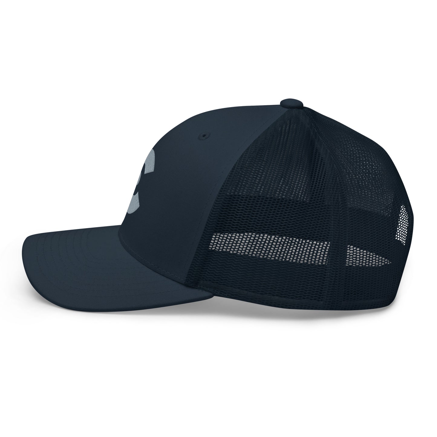 Navy mesh cap on a light gray background