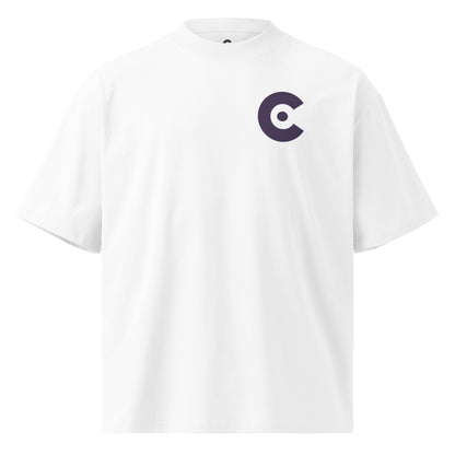A white short-sleeve crewneck t-shirt featuring a dark purple stylized 'C' CobbleRose logo on the left chest, displayed on a clean white background.