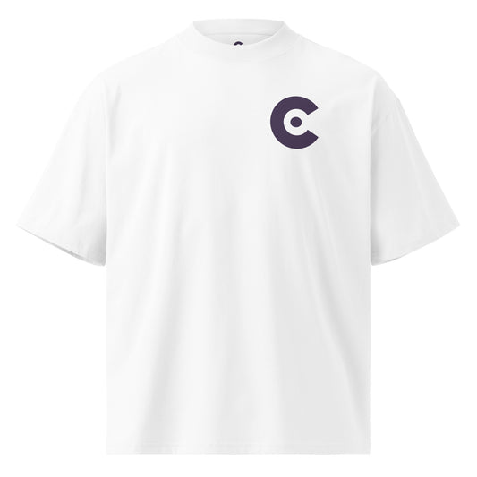 A white short-sleeve crewneck t-shirt featuring a dark purple stylized 'C' CobbleRose logo on the left chest, displayed on a clean white background.