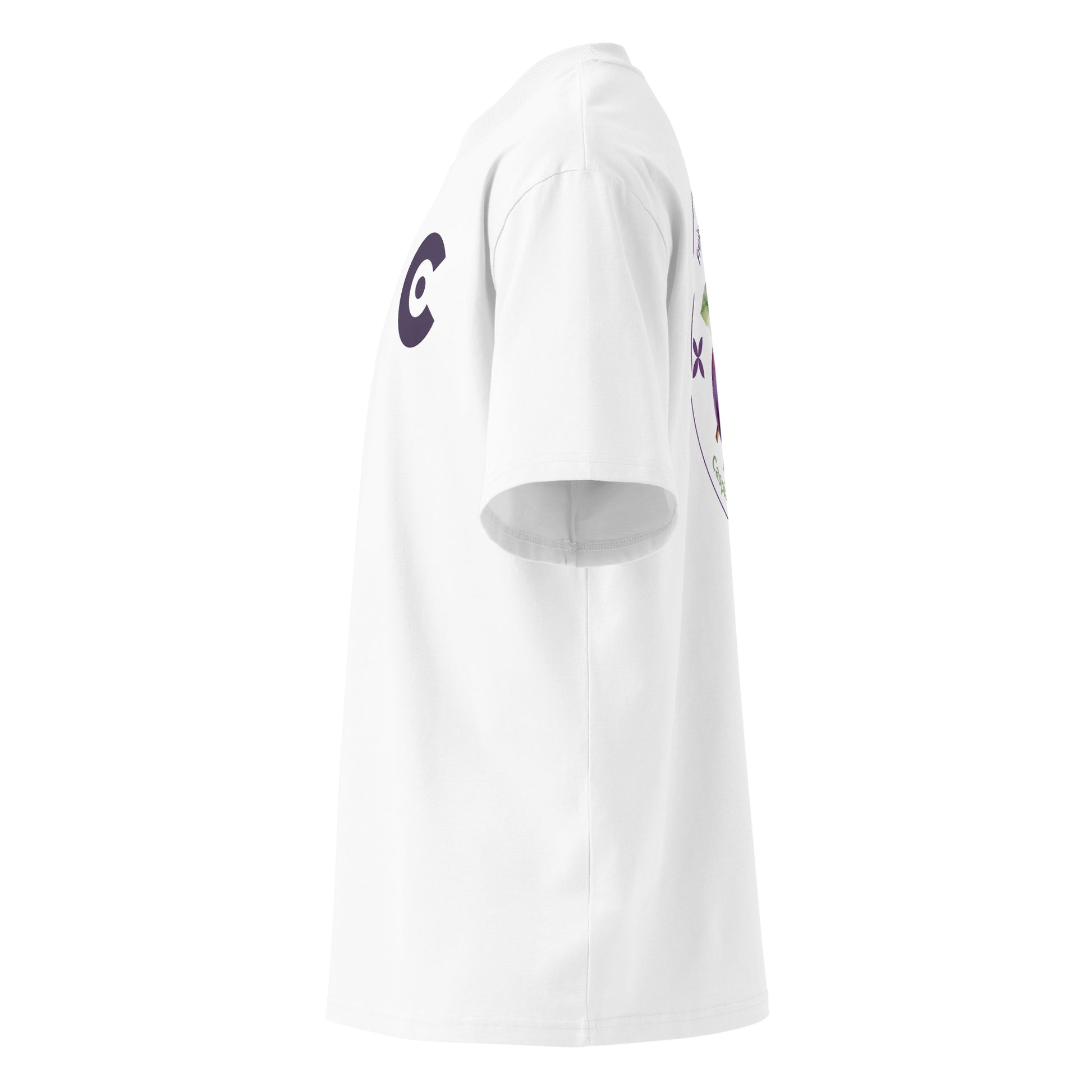 White t-shirt with the C CobbleRose logo graphic design on a white background